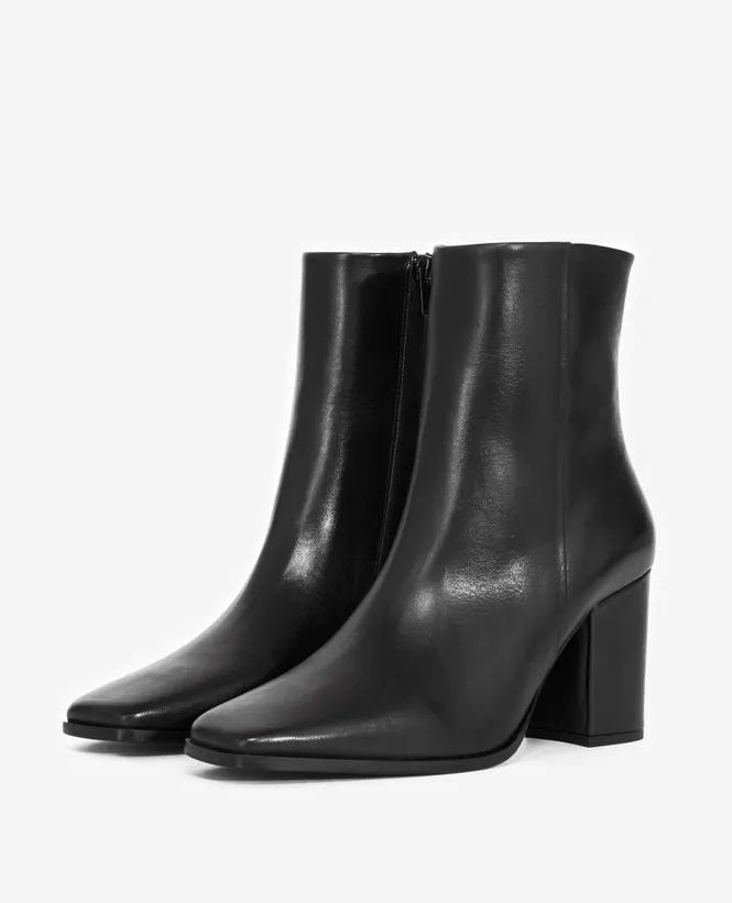 Black Square Toe Block Heel Boots