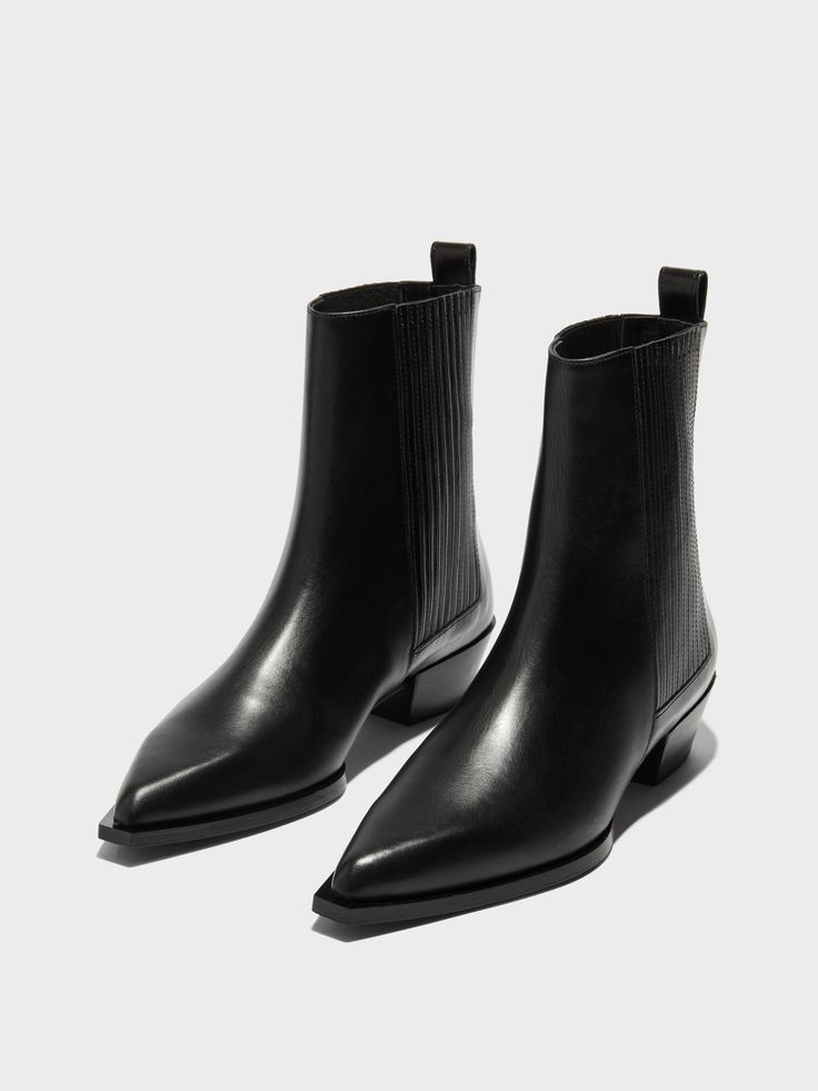 Black Square Toe Block Heel Boots