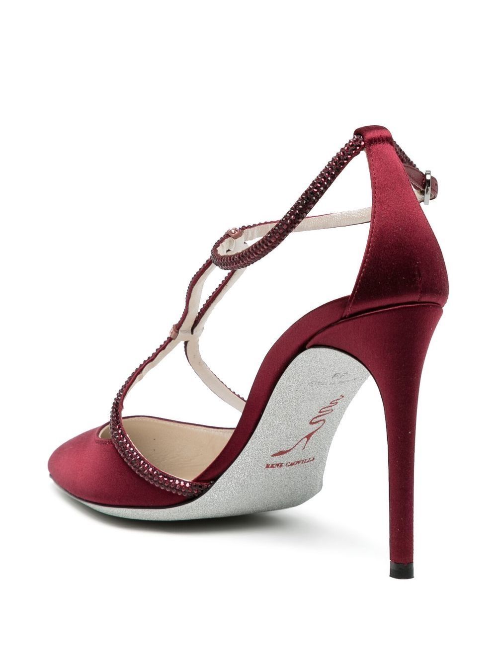 Burgundy Rhinestone Ankle Strap Heels
