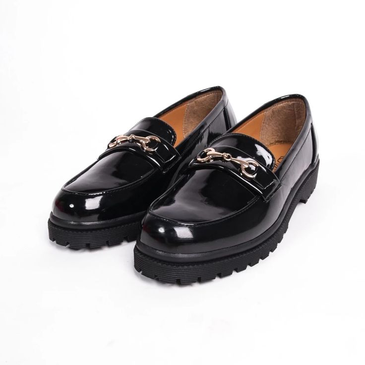 Black Patent Chunky Sole Loafers