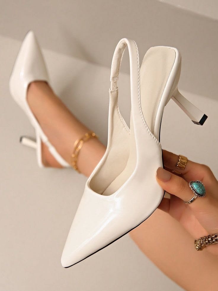 Ivory Pointed Toe Slingback Pumps
