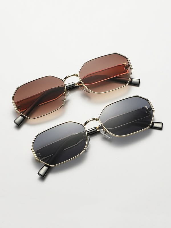 Chunky Gold Metal Geometric Sunglasses