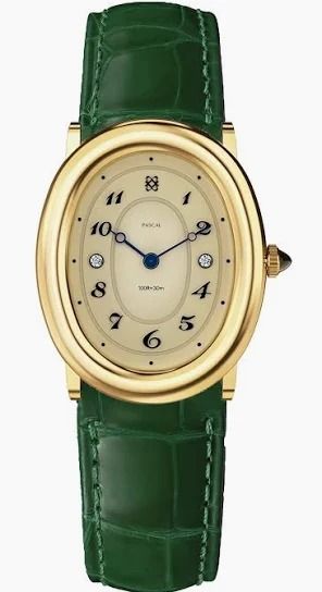 Vintage Gold Oval Emerald Leather Watch