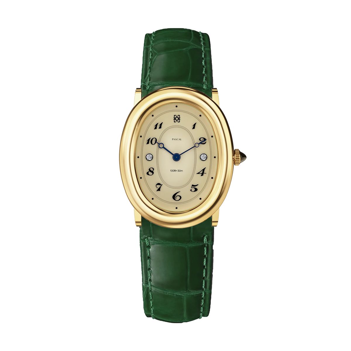 Vintage Gold Oval Emerald Leather Watch