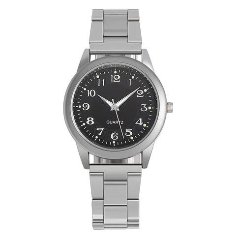 Classic Stainless Steel Black Dial Date Watch