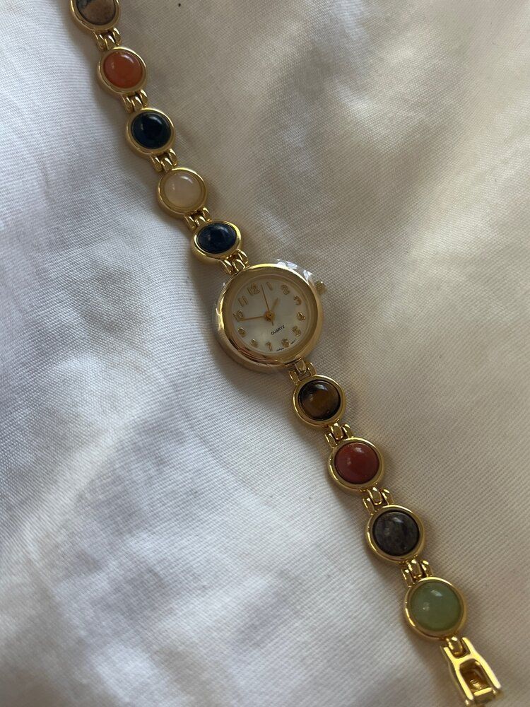 Vintage Multi Gemstone Cabochon Chain Watch