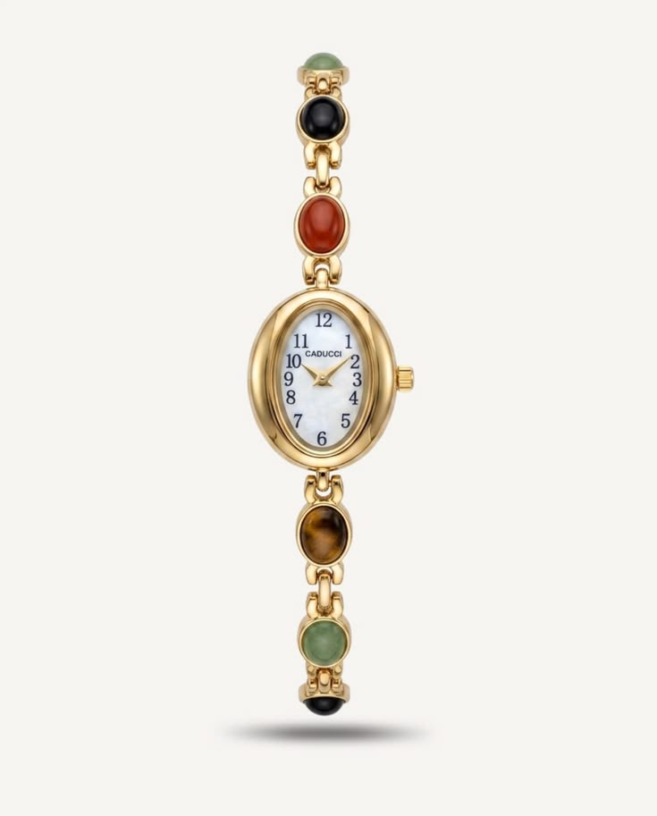 Vintage Multi Gemstone Cabochon Chain Watch