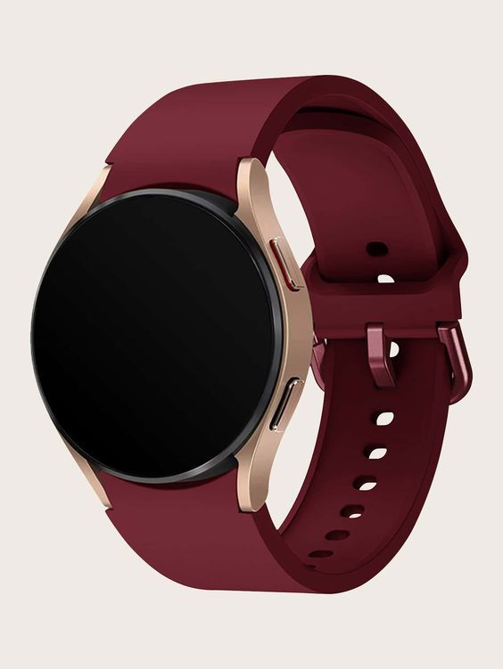 Rose Gold Round Smartwatch With Burgundy Silicone Strap