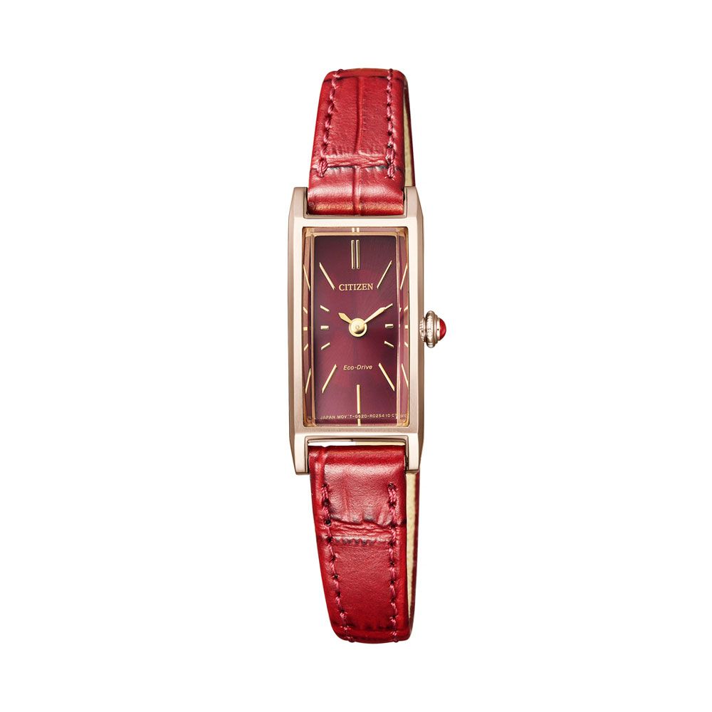 Oxblood Red Rectangular Rose Gold Leather Watch