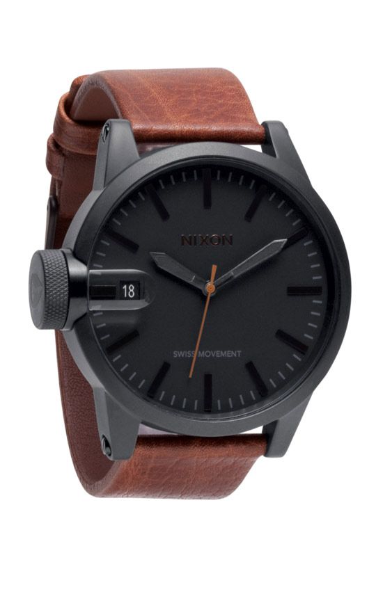 Matte Black Left-Crown Field Watch Tan Leather
