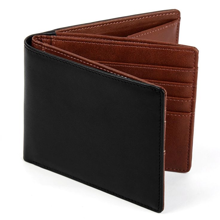 Pebbled Black Leather Contrast-Stitch Tab Wallet