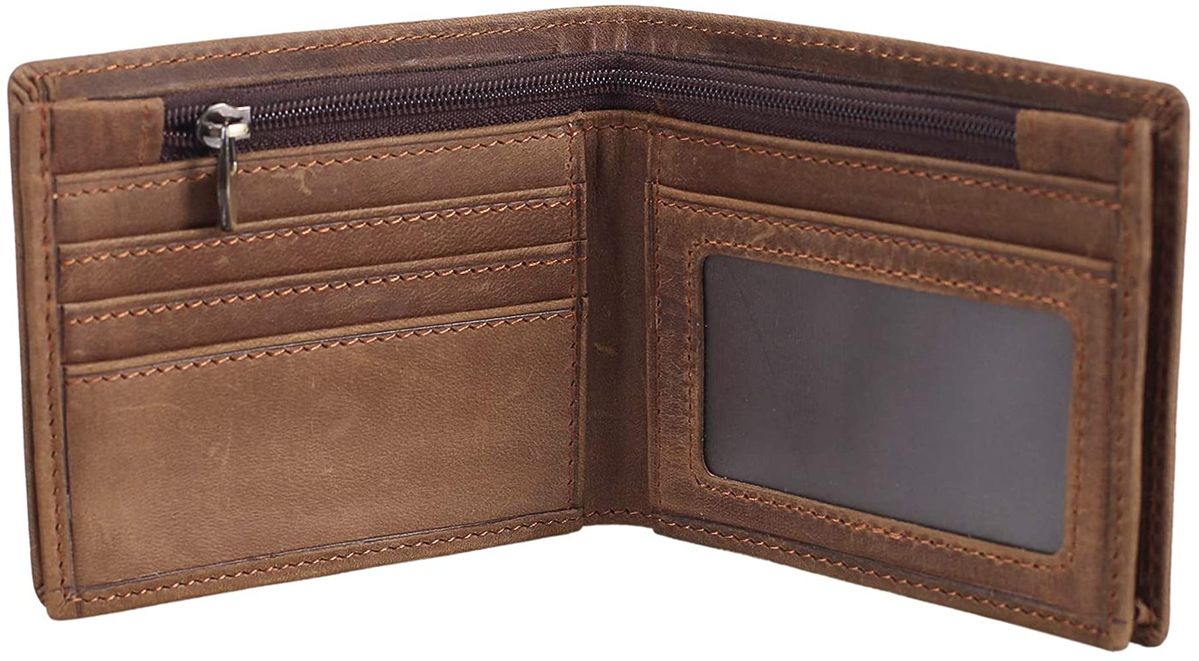 Vintage Distressed Brown Leather Zipper Wallet