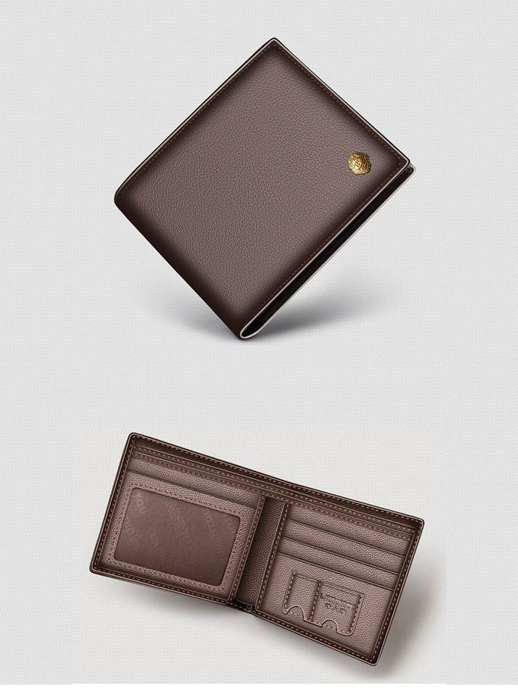 Mahogany Textured Leather Gold Crest Bifold Wallet