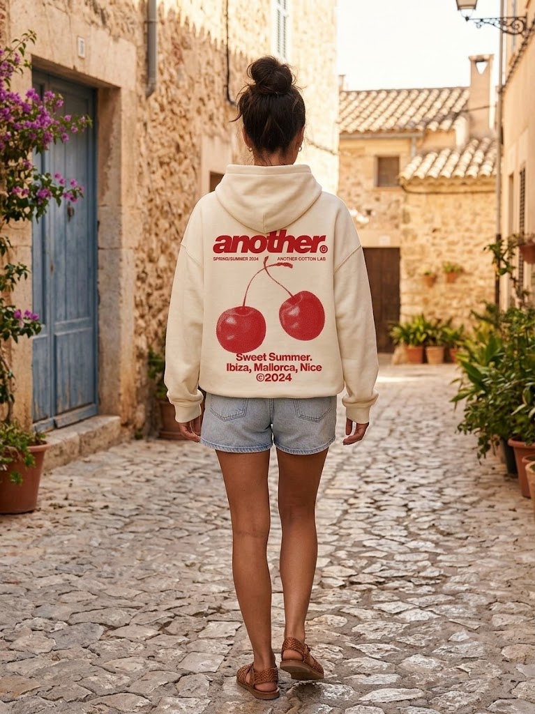 Cream Cherry Graphic Hoodie