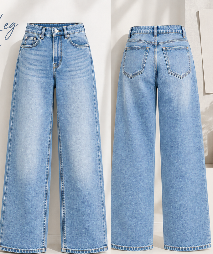 Women Powder Blue Wide Leg Jeans