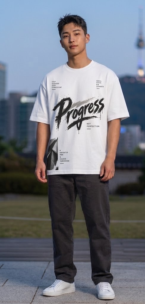 Men's 'Progress Not Perfection' Oversized T-Shirt - Pure White