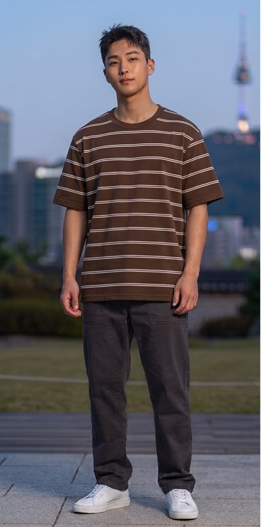 Men's Yarn-Dyed Striped Crewneck T-Shirt - Chocolate Brown