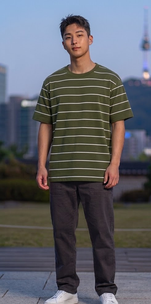 Men's Yarn-Dyed Striped Crewneck T-Shirt - Olive Green