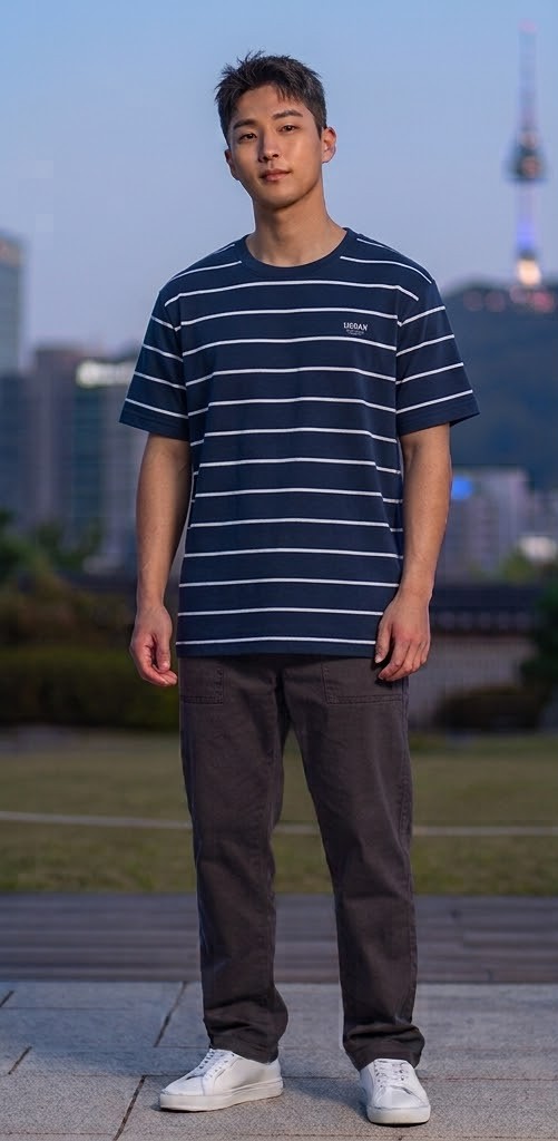 Men's Yarn-Dyed Striped Crewneck T-Shirt - Classic Navy