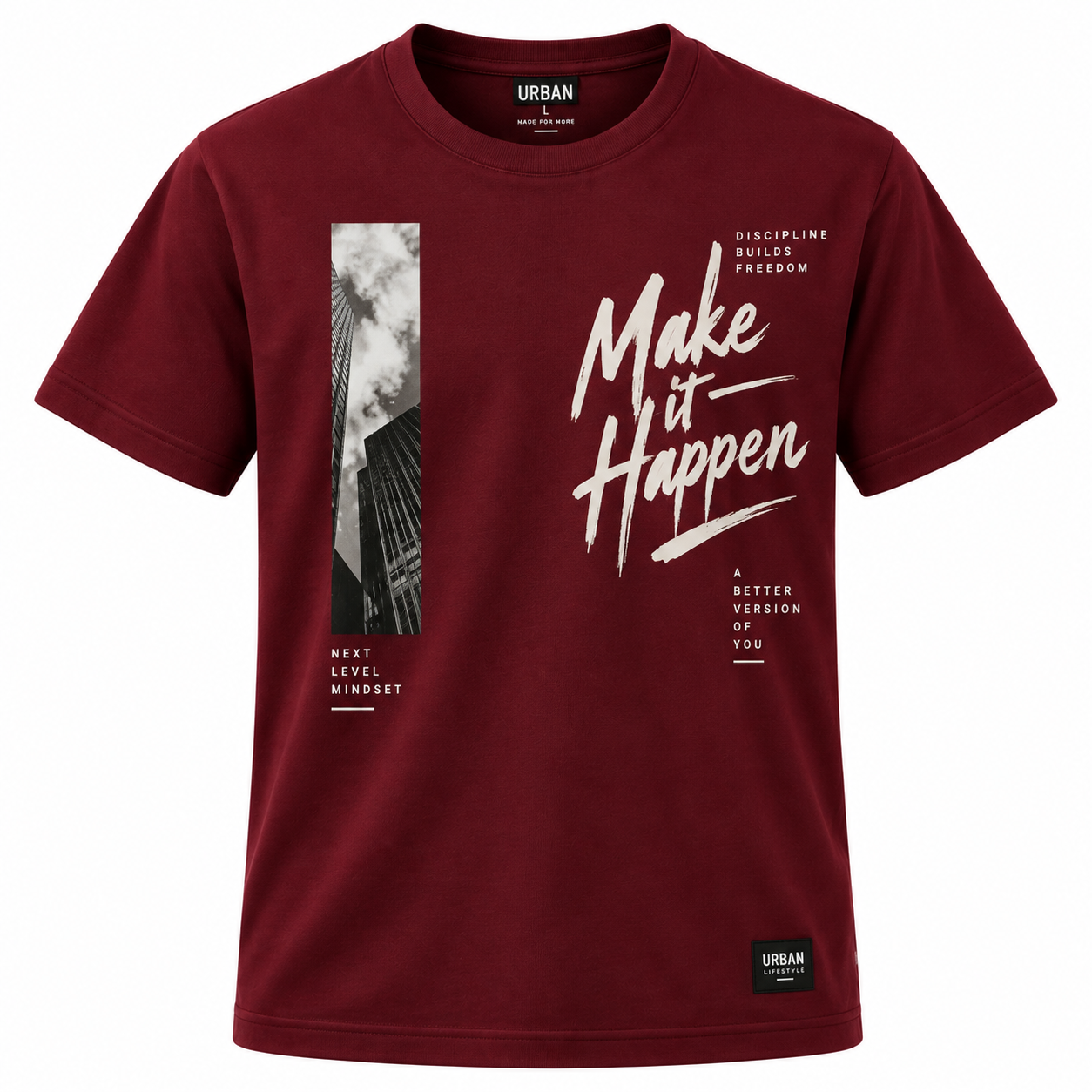 Men's 'Make It Happen' Urban Graphic T-Shirt - Maroon