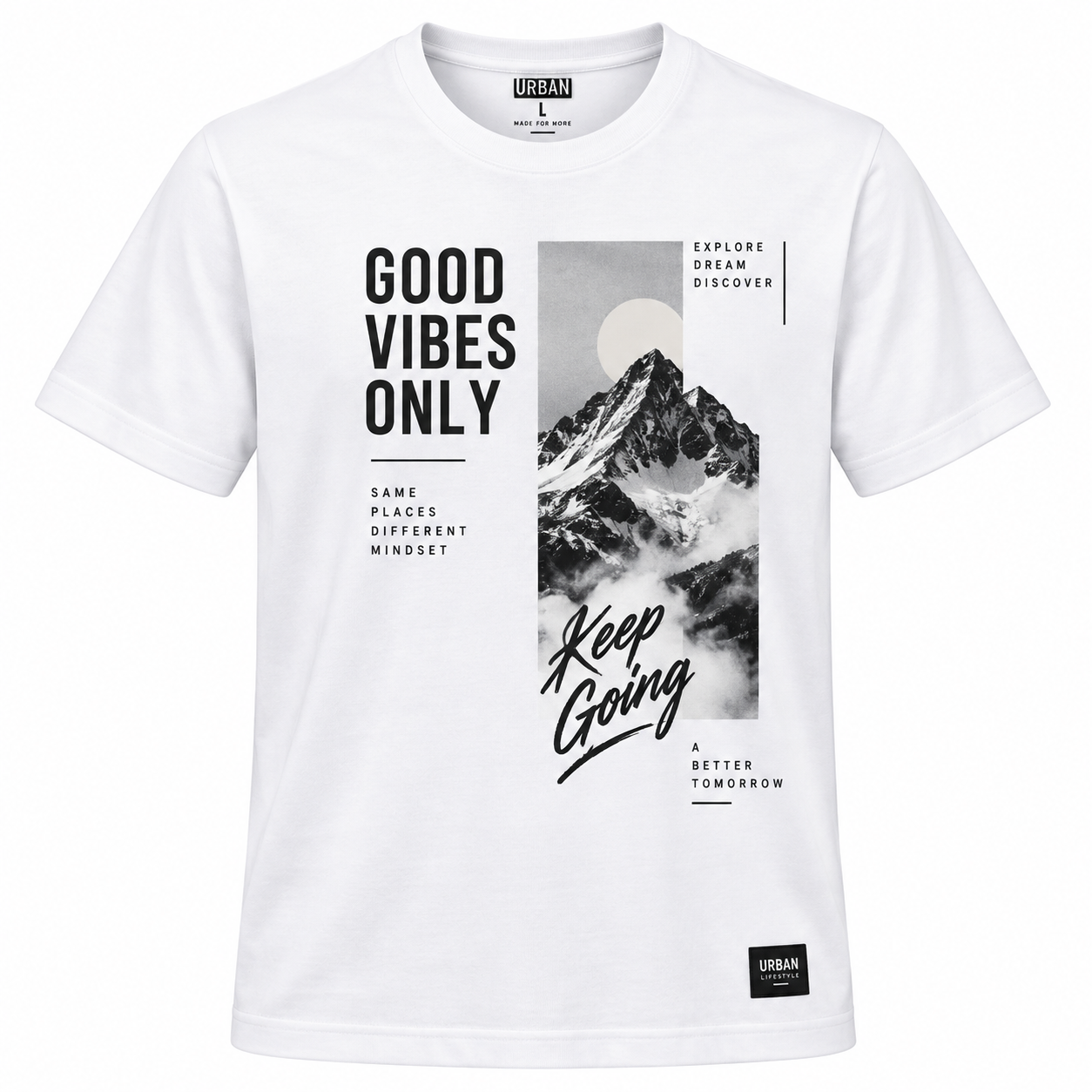 Men's 'Good Vibes Only' Mountain Graphic T-Shirt - White