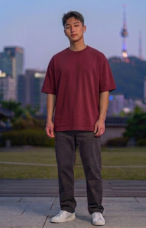 Men's Heavyweight Oversized Cotton T-Shirt - Crimson Burgundy