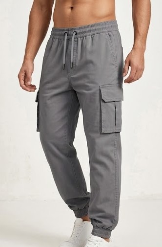 Men's Elastic-Cuff Cargo Jogger Trackpants - Slate Grey