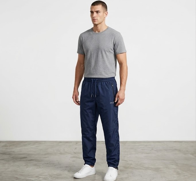 Men's Bungee-Hem Windbreaker Trackpants - Nautical Navy
