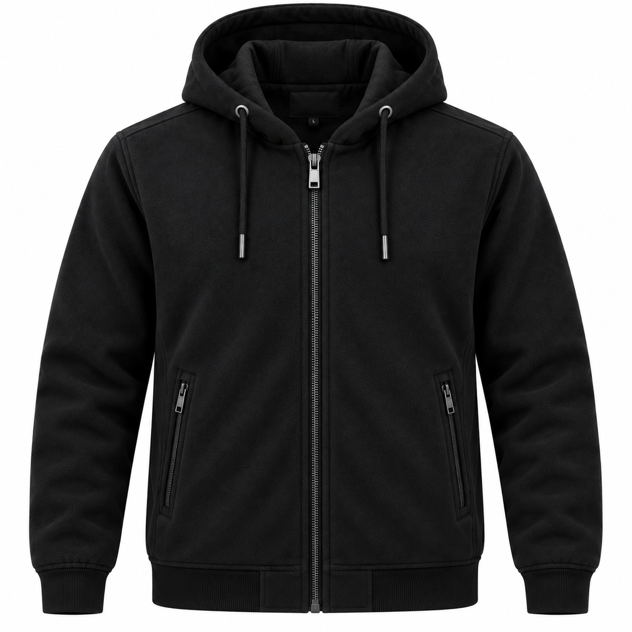 Men's Heavyweight Fleece-Lined Zip-Up Hooded Jacket - Pitch Black
