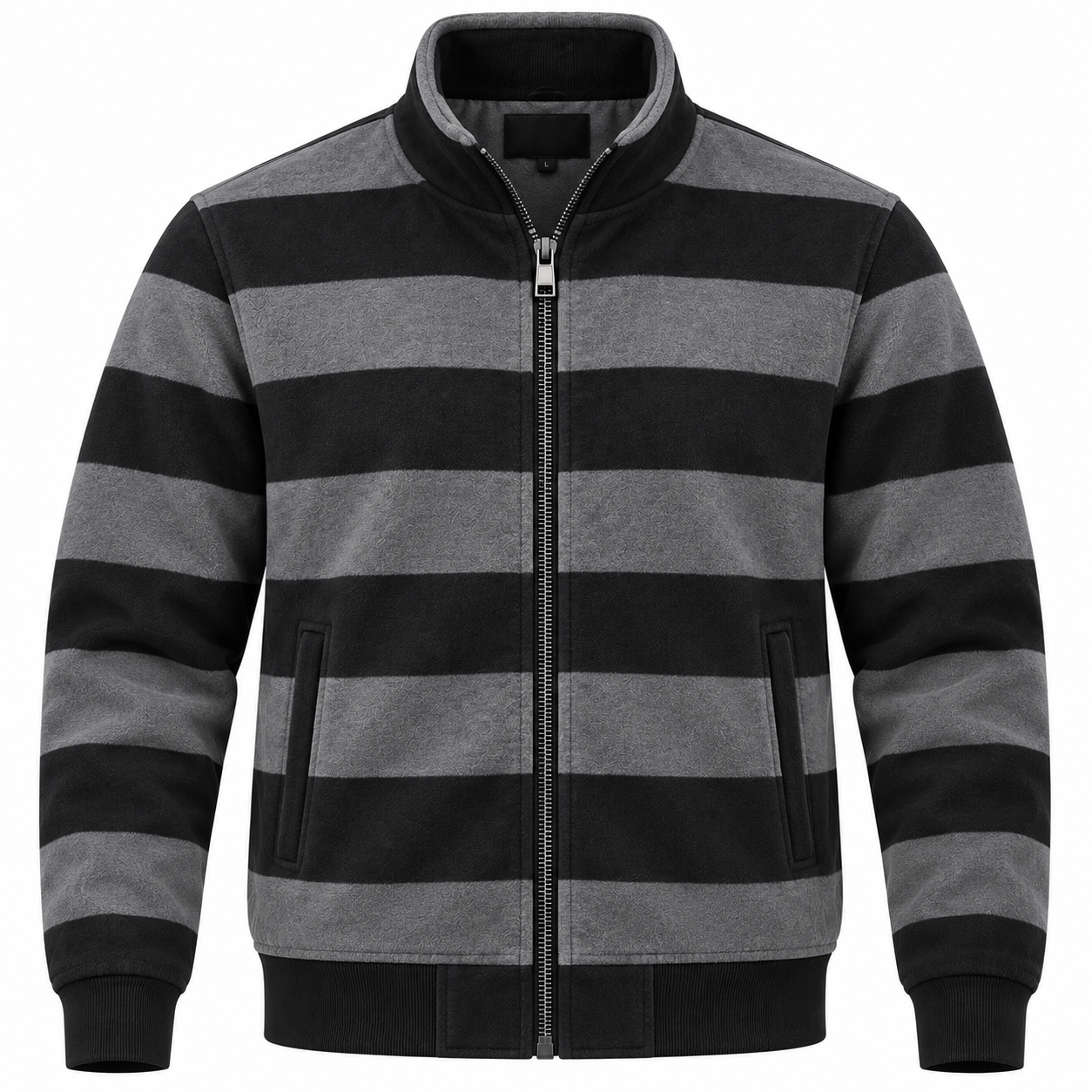 Men's Retro Striped Stand-Collar Bomber Jacket - Charcoal & Black