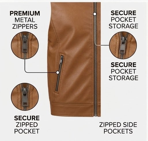 Men's Moto Cafe Racer Faux Leather Jacket - Cognac Camel