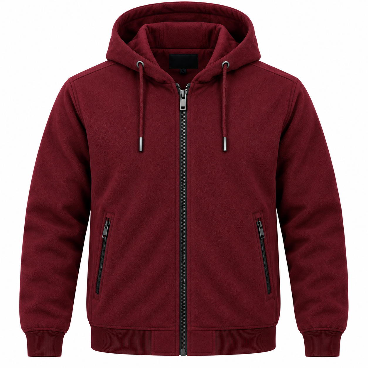 Men's Heavyweight Fleece-Lined Zip-Up Hooded Jacket - Crimson Maroon