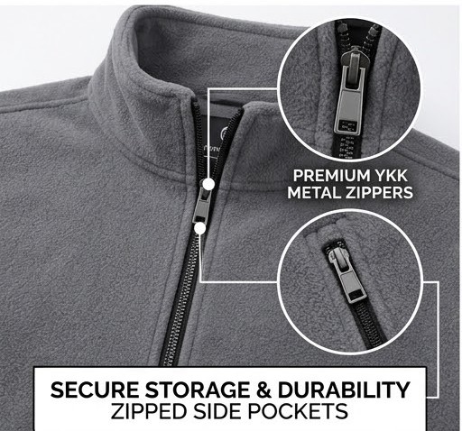 Men's Stand-Collar Thermal Polar Fleece Jacket - Heather Grey