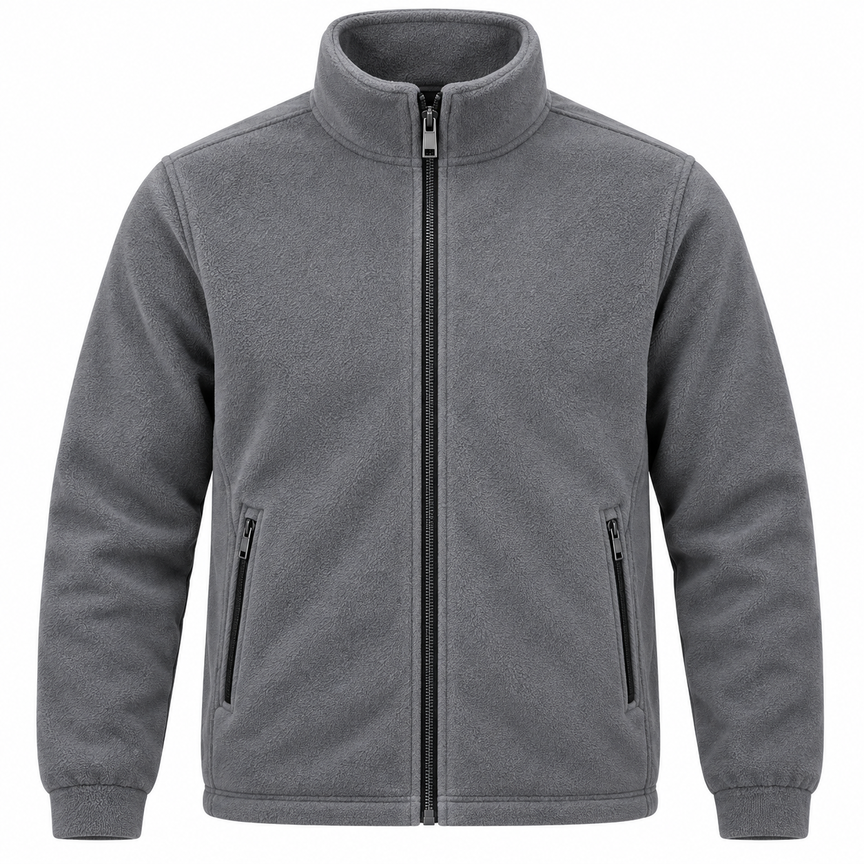 Men's Stand-Collar Thermal Polar Fleece Jacket - Heather Grey