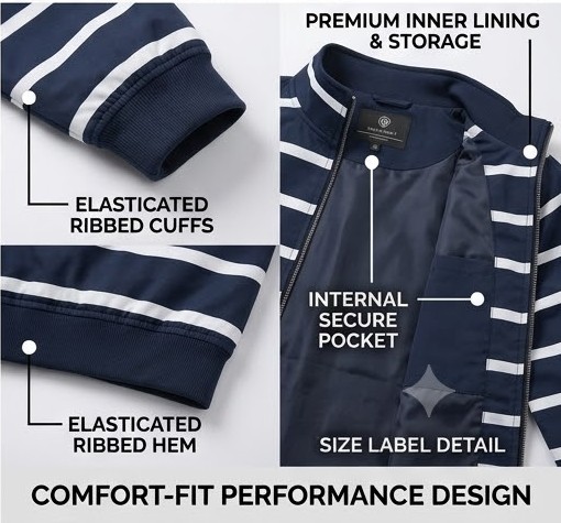 Men's Retro Horizontal Striped Bomber Jacket - Navy & White