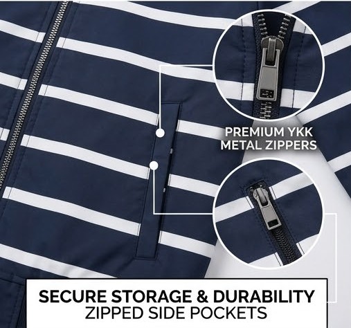 Men's Retro Horizontal Striped Bomber Jacket - Navy & White