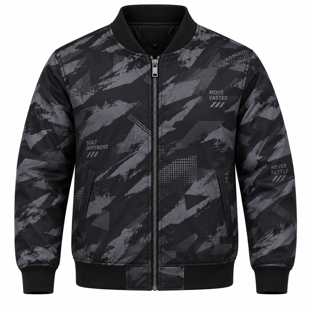 Men's Urban Tech Geometric Camo Bomber Jacket - Charcoal Black