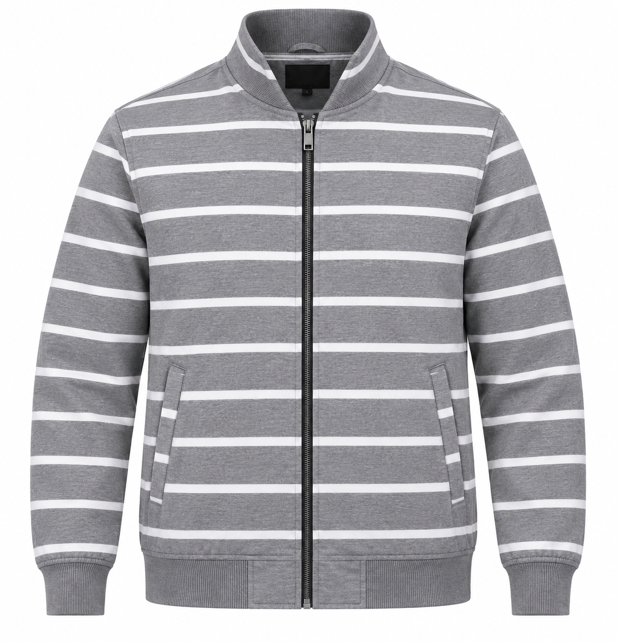 Men's Retro Horizontal Striped Bomber Jacket - Heather Grey & White
