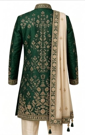 Men's Royal Zardozi Embroidered Sherwani Set - Emerald Green