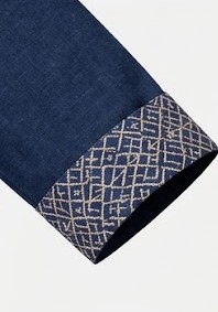 Men's Modern Asymmetric Printed Cotton Kurta - Indigo Blue