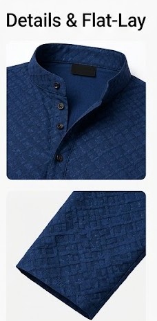Men's Textured Slub Asymmetric Kurta - Cobalt Blue