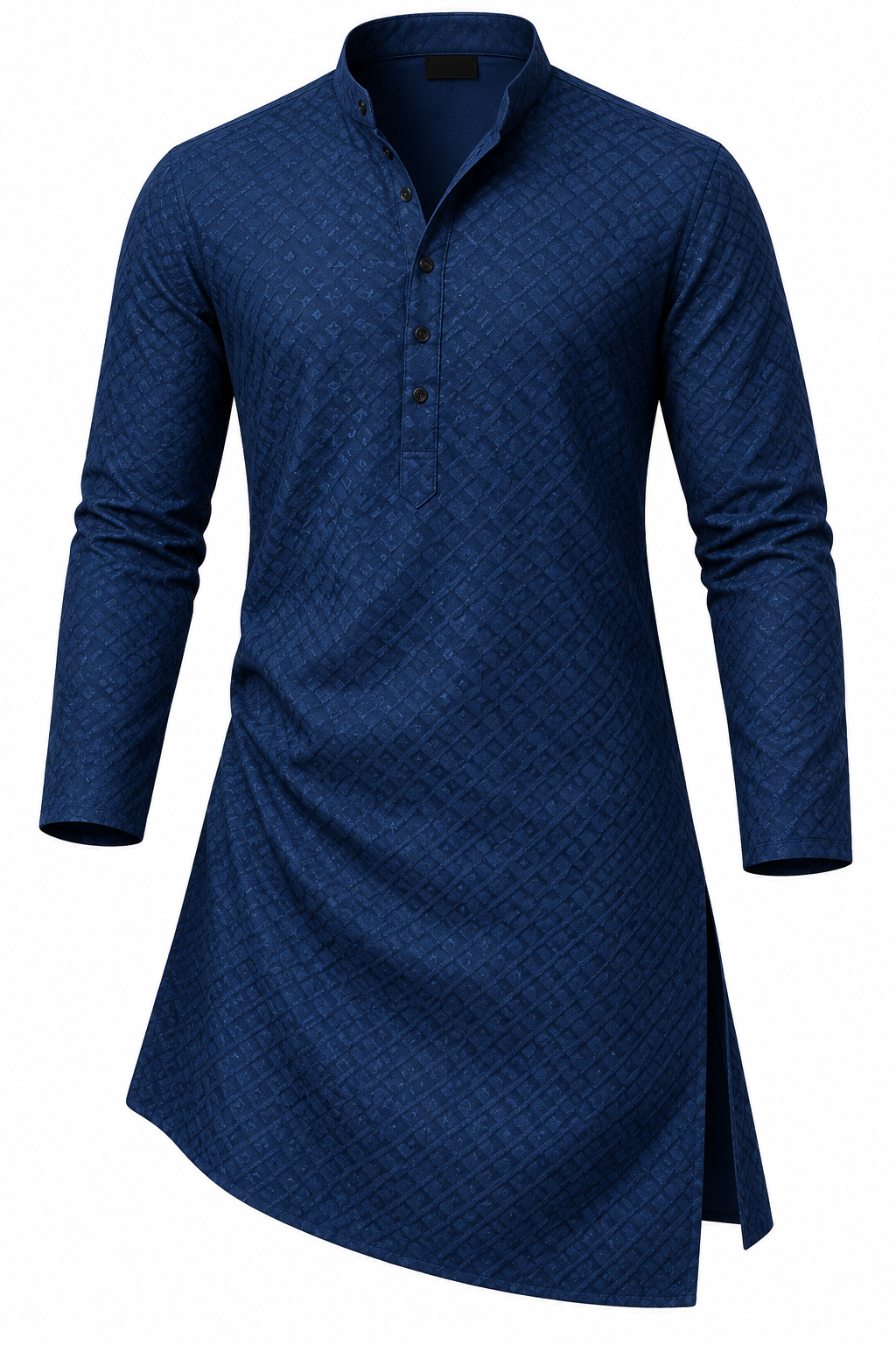 Men's Textured Slub Asymmetric Kurta - Cobalt Blue
