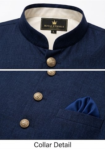 Men's Classic Bundi Nehru Jacket & Kurta Pyjama Set - Navy & Cream