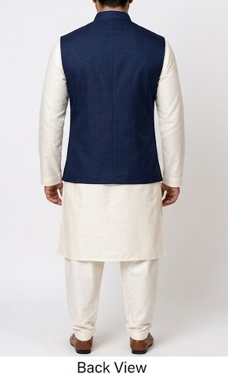 Men's Classic Bundi Nehru Jacket & Kurta Pyjama Set - Navy & Cream