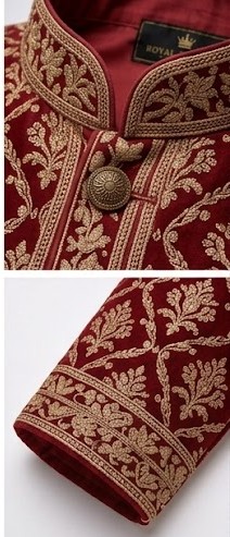 Men's Royal Zardozi Embroidered Wedding Sherwani Set - Deep Maroon