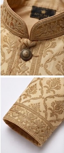 Men's Brocade Silk Indo-Western Sherwani Set - Champagne Gold