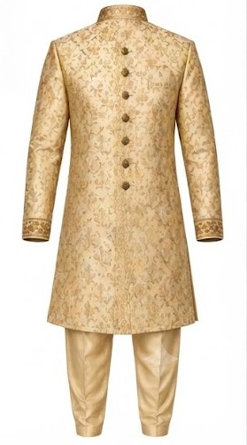 Men's Brocade Silk Indo-Western Sherwani Set - Champagne Gold