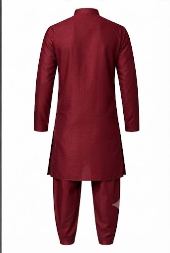 Men's Raw Silk Festive Kurta Pyjama Set - Rich Maroon