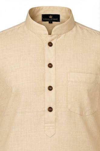 Men's Slub Cotton Casual Kurta Pyjama Set - Pale Khaki Beige