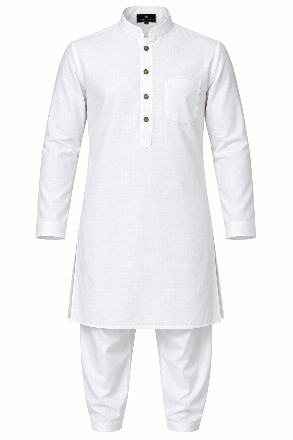 Men's Classic Cotton Festive Kurta Pyjama Set - Pristine White